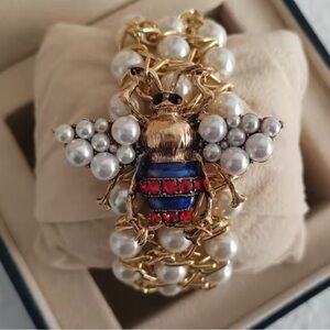 Vintage Luxury Honeybee Elegant Gold Pearl Adjustable Elastic Bee Bracelet